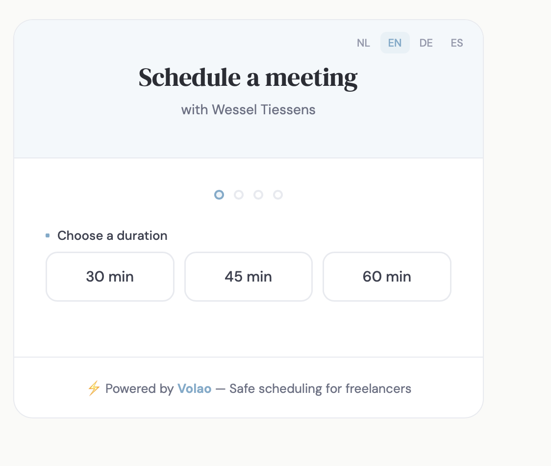 Booking page: choose a duration