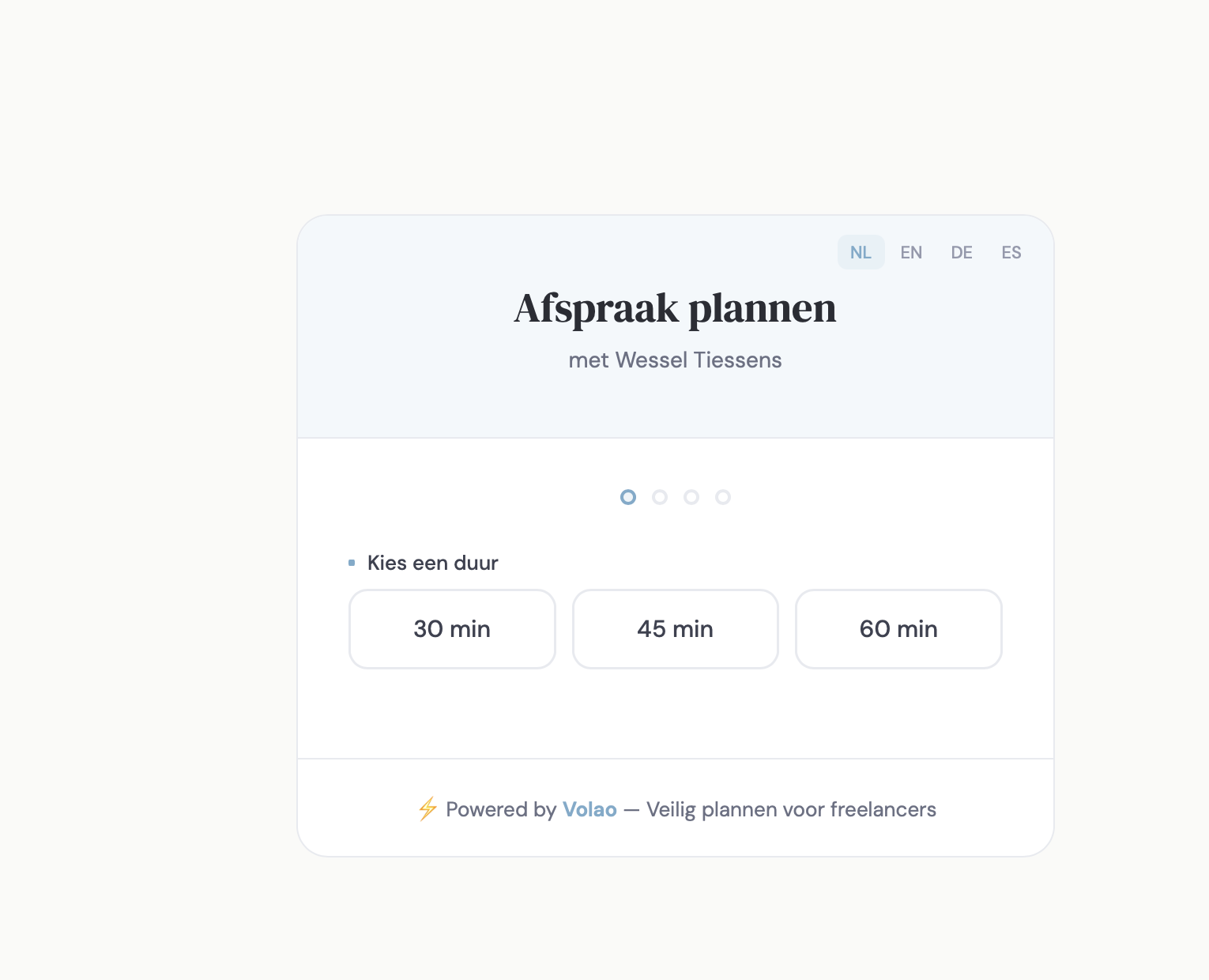 Booking page: kies een duur