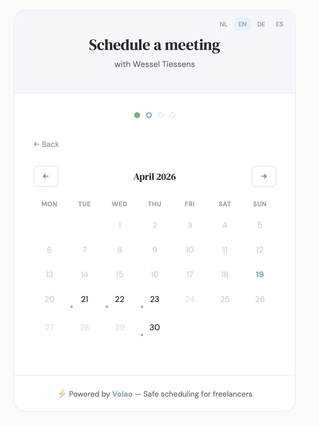 Booking page: pick a date