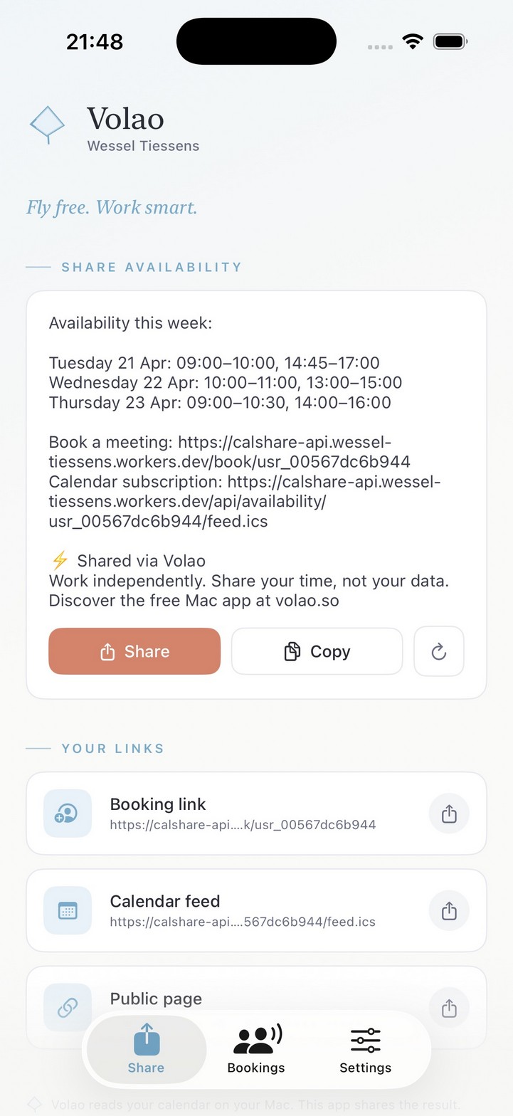 iOS Volao: beschikbaarheid delen
